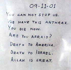 letter with anthrax - from 2001 terrorist attacks