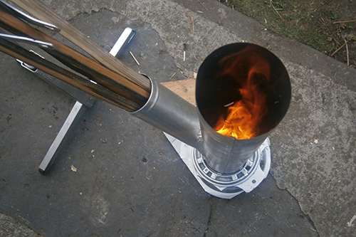 long burner rocket stove fired up 2