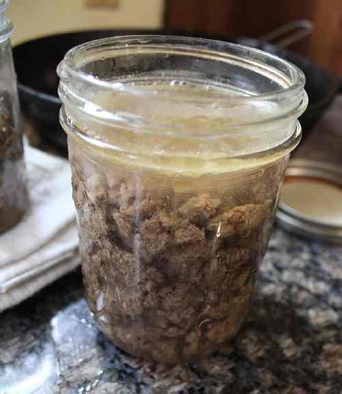 Ground Beef with Hot Stock Ready for Canning