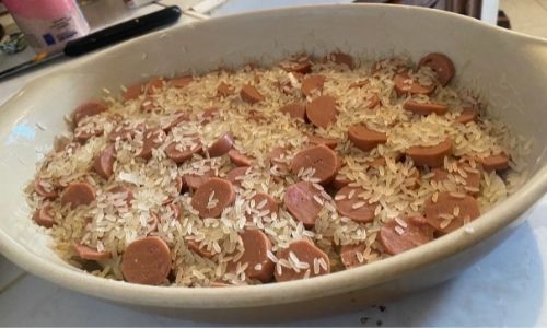 hot dogs and rice