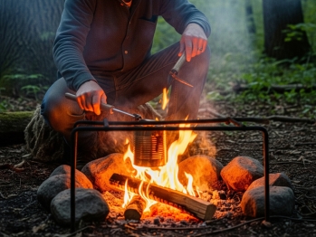 Heating can in the wilderness