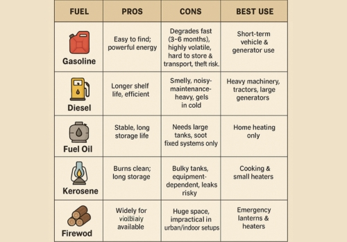 table with pros and cons for different types of fuel