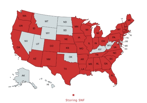 Map with US States storing SNF