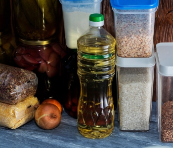 Diverse products such as beans, oil, flour