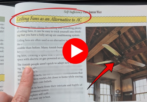Page from the book The Amish Ways showing how to build a ceiling fan that works without electricity
