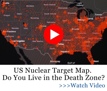 Banner with a US map and the headline US NUCLEAR TARGET MAP DO YOU LIVE IN THE DEATH ZONE? Watch video under the headline, right down corner