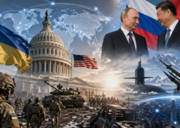 Cover photo with Putin and Xing Ping and other elements, such as solders, the white house and Ukraine's flag